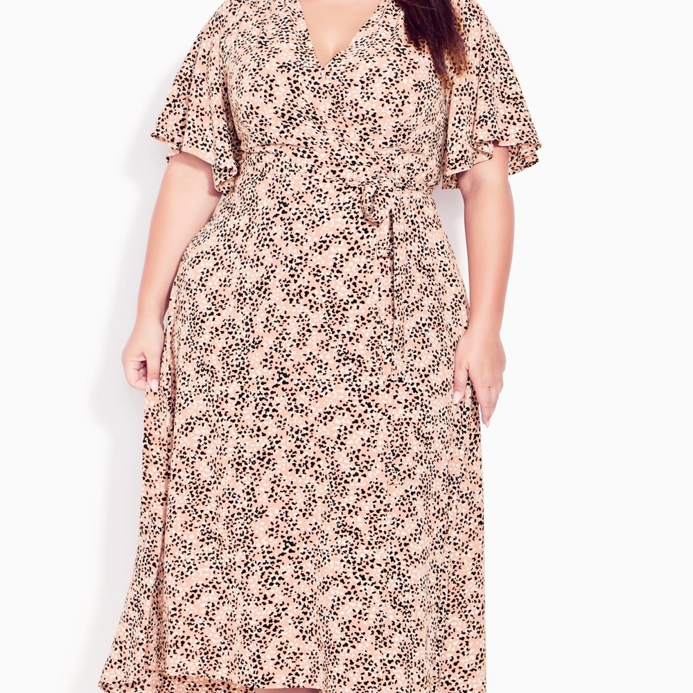 Paul Evans Brown Wrap Maxi Dress with Ruffled Sleeves